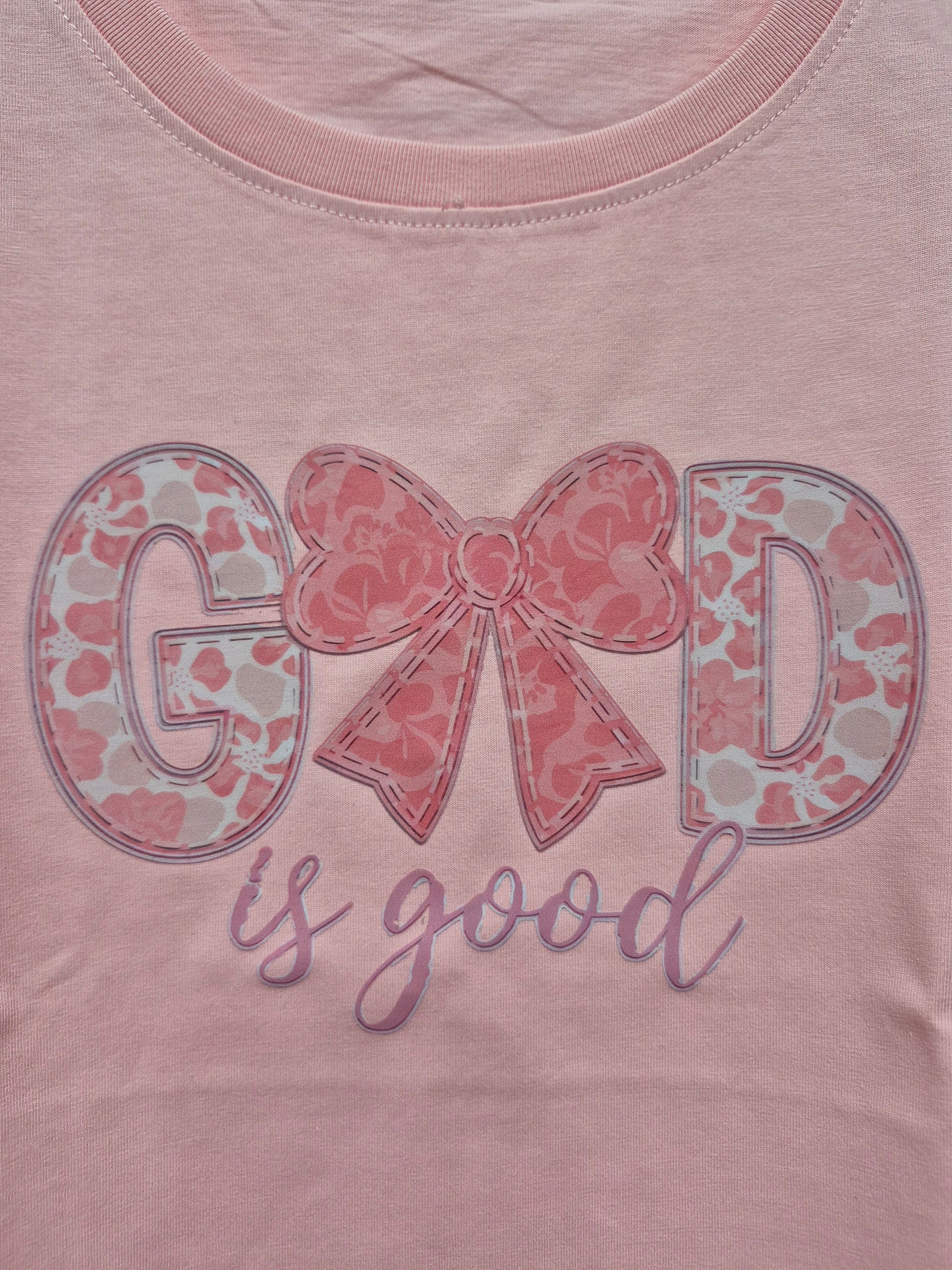 God Is Good - Coquette Bow Graphic Tee – Pastel Pink Christian Faith T-Shirt torontodtf_ca