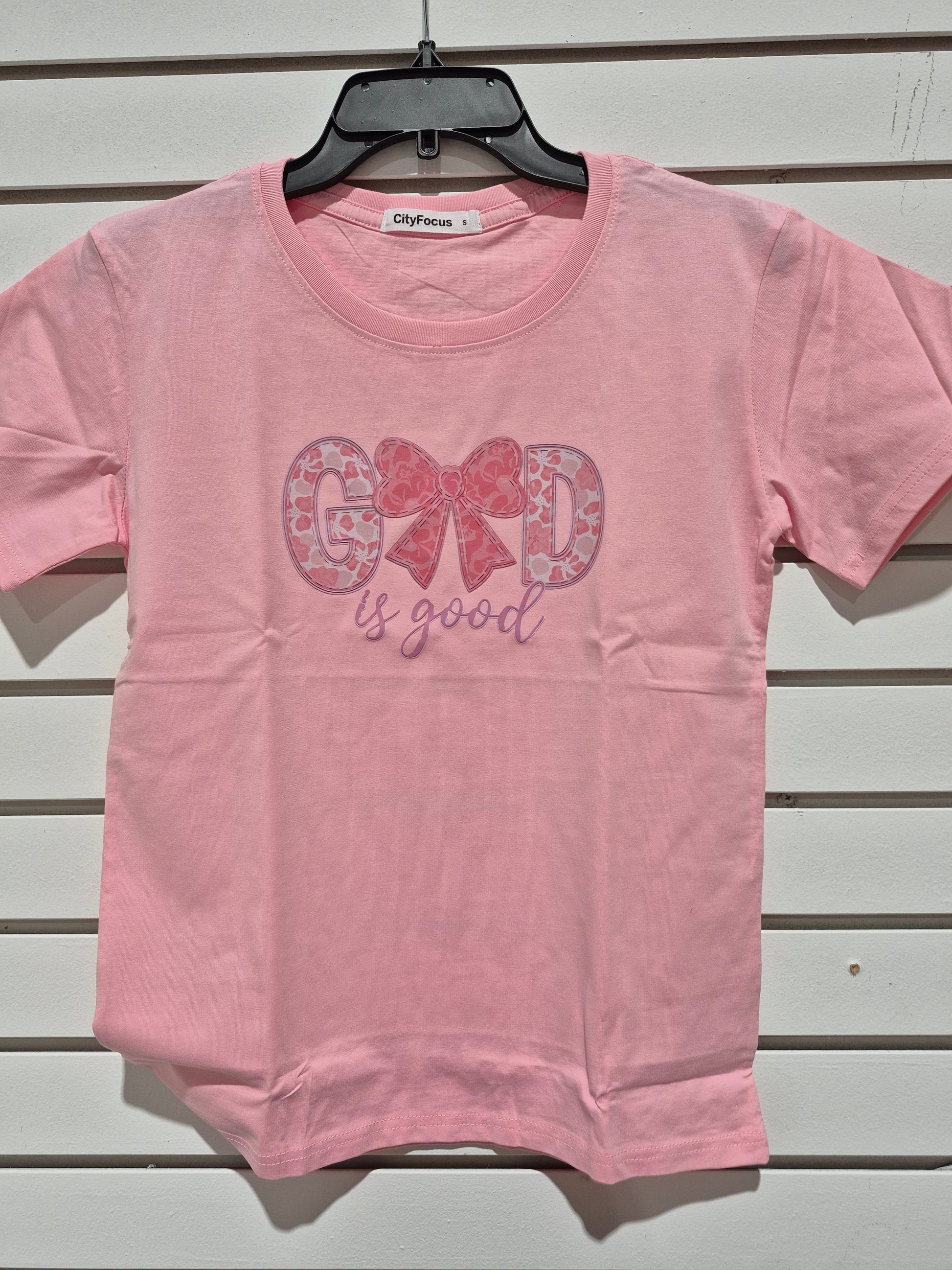 God Is Good - Coquette Bow Graphic Tee – Pastel Pink Christian Faith T-Shirt torontodtf_ca
