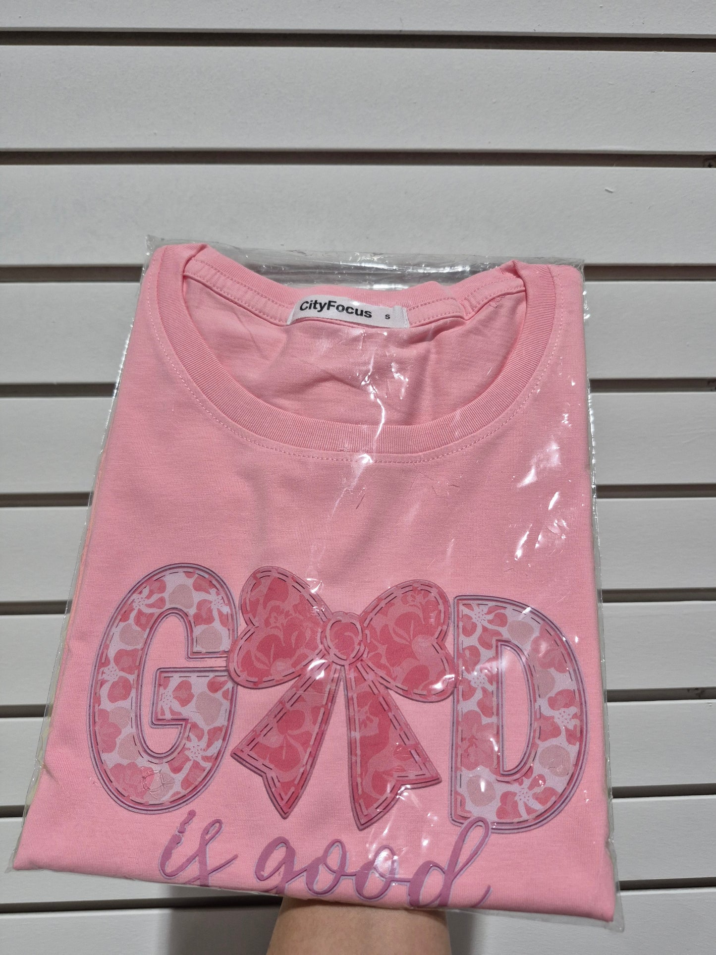 God Is Good - Coquette Bow Graphic Tee – Pastel Pink Christian Faith T-Shirt torontodtf_ca